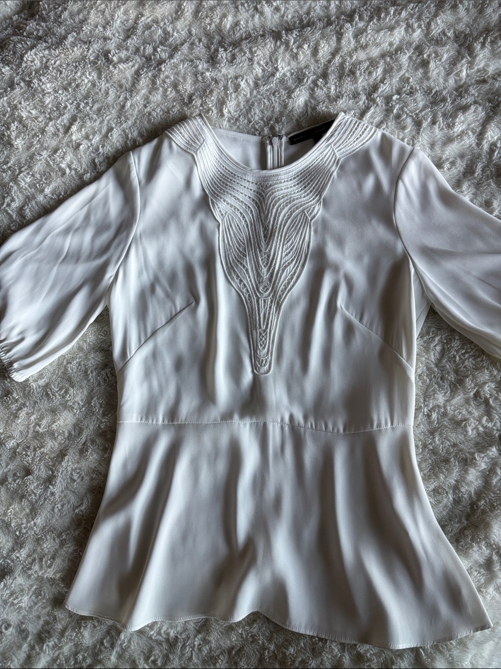 White House Black Market White Embroidered Peplum Blouse